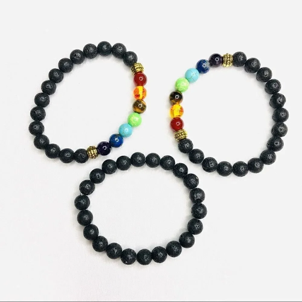 Set of (3) Lava Rock Essential Oil Diffuser Bracelets
